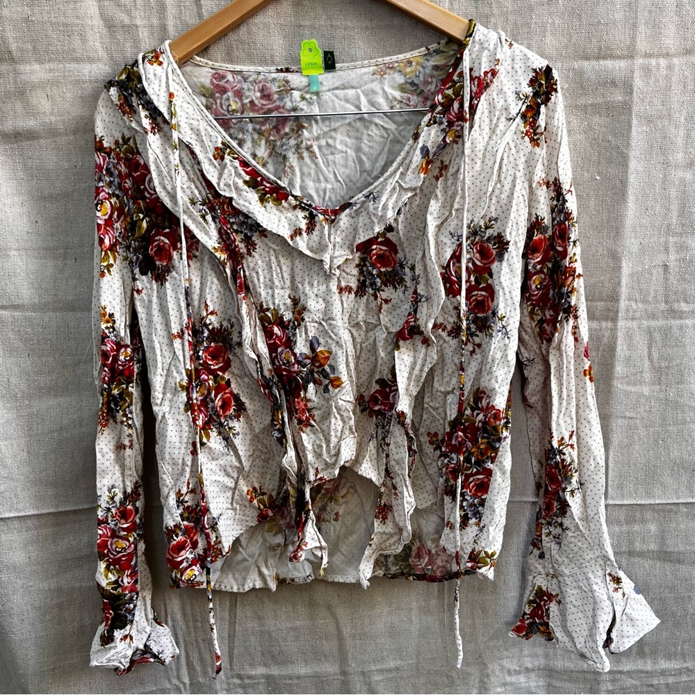 Farm Rio Ruffle Floral Blouse Flare Sleeve Pullover Peasant Shirt Women Size P S